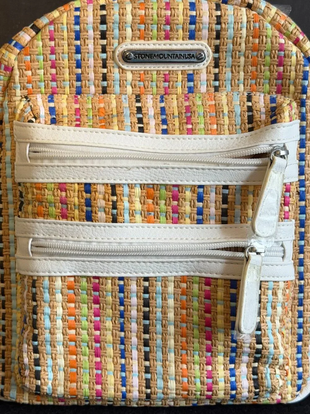 NWT Stone Mountain Multicolor Woven Straw Dome Handbag/Backpack